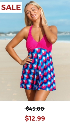 Geometric Print Halter Swimdress and Shorts