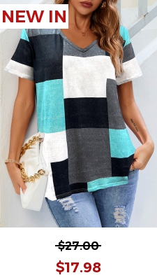 Cyan Contrast V Neck Short Sleeve T Shirt