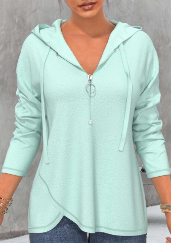 Drawstring Mint Green Quarter Zip Hoodie