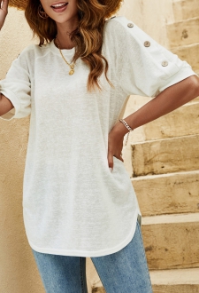 White Decorative Button Half Sleeve T Shirt