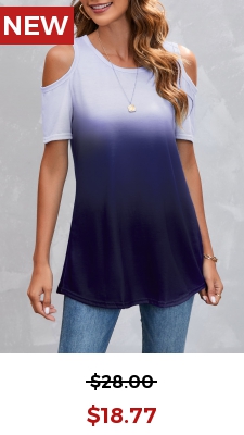 Navy Blue Ombre Cold Shoulder T Shirt