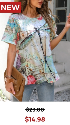 Dragonfly Print Green Short Sleeve T Shirt
