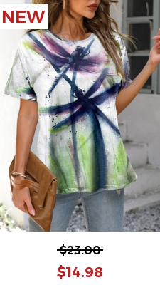 Dragonfly Print Purple Short Sleeve T Shirt