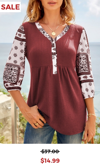 Tribal Print V Neck 3/4 Sleeve Tunic Top
