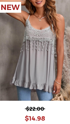 Lace Stitching Light Grey Ruffle Hem Camisole Top