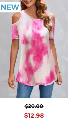 Pink Cold Shoulder Tie Dye Print T Shirt