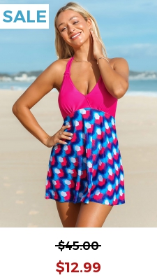 Geometric Print Halter Swimdress and Shorts