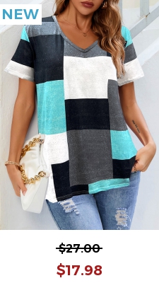 Cyan Contrast V Neck Short Sleeve T Shirt