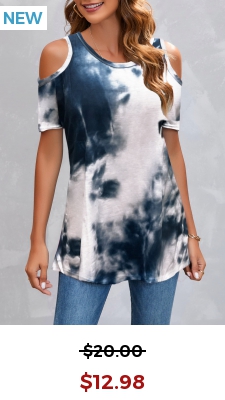 Tie Dye Print Cold Shoulder Navy T Shirt