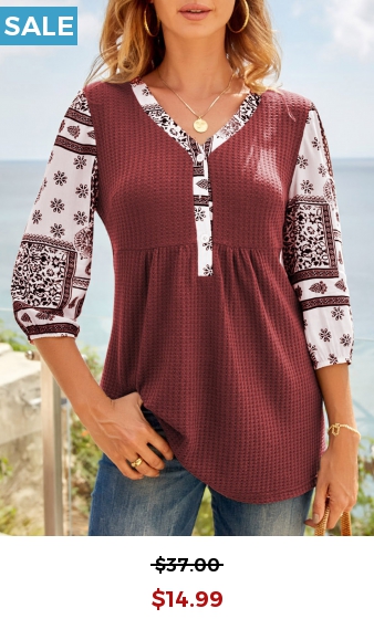 Tribal Print V Neck 3/4 Sleeve Tunic Top