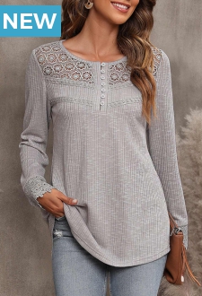 Light Grey Marl Lace Stitching Long Sleeve T Shirt