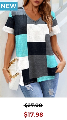 Cyan Contrast V Neck Short Sleeve T Shirt