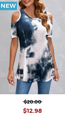 Tie Dye Print Cold Shoulder Navy T Shirt