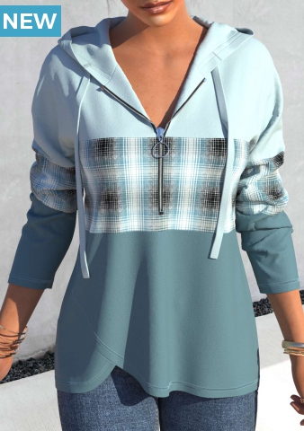Striped Quarter Zip Long Sleeve Drawstring Hoodie