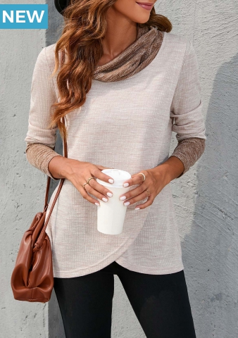 Skin Color Melange Rib Knitted Contrast Blouse