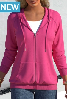 Pocket Detail Rose Red Drawstring Hoodie