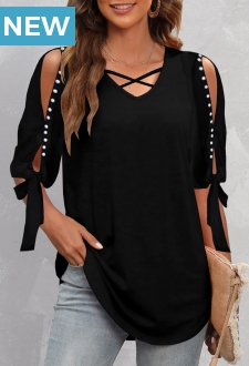 Pearl Design Cold Shoulder Black T Shirt
