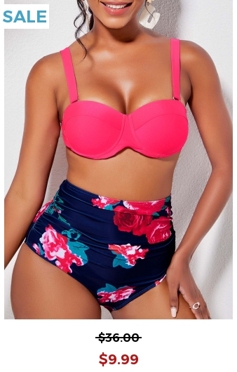 Tie Back Flower Print High Waist Bikini Set