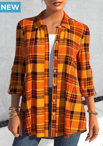 Halloween Geometric Print Orange Long Sleeve Blouse