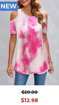 Pink Cold Shoulder Tie Dye Print T Shirt