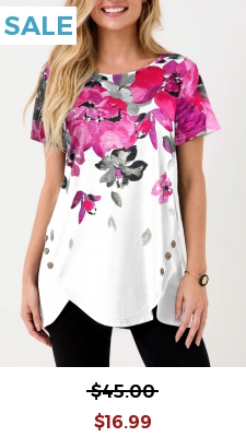 Floral Print Hot Drilling White T Shirt