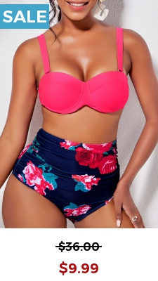 Tie Back Flower Print High Waist Bikini Set