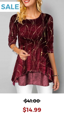 Round Neck Long Sleeve Red Velvet T Shirt