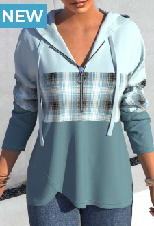 Striped Quarter Zip Long Sleeve Drawstring Hoodie