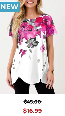 Floral Print Hot Drilling White T Shirt