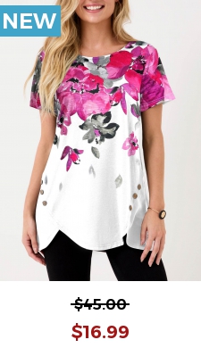 Floral Print Hot Drilling White T Shirt
