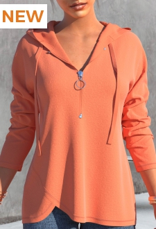 Coral Red Quarter Zip Long Sleeve Hoodie