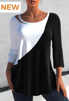 Contrast Black 3/4 Sleeve Round Neck T Shirt