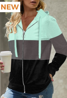 Zipper Closure Drawstring Long Sleeve Hoodie