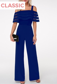 Strappy Cold Shoulder Royal Blue Overlay Jumpsuit