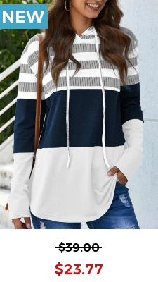 Drawstring Stripe Print Long Sleeve White Hoodie