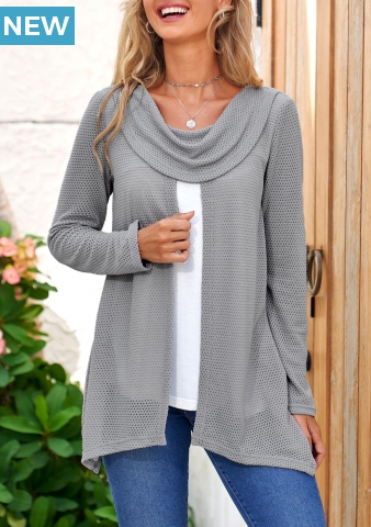 Cowl Neck Contrast Faux Two Piece Grey Sweatshirt