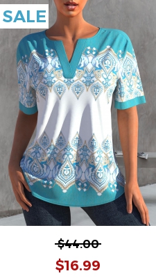 Cyan Spaghetti Strap Tribal Print Blouse