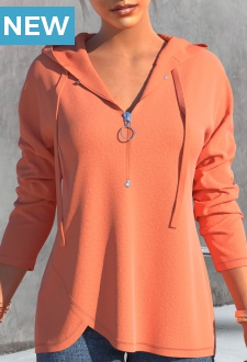 Coral Red Quarter Zip Long Sleeve Hoodie
