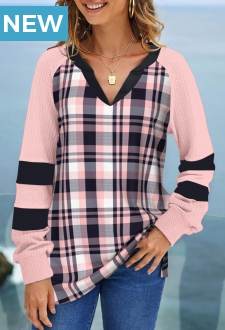 Pink Tartan Print Long Sleeve Sweatshirt