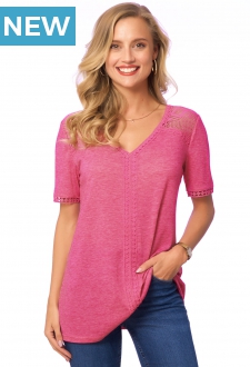 Lace Stitching V Neck Short Sleeve T Shirt