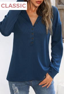 Navy V Neck Quarter Button Sweatshirt
