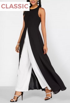 Black Sleeveless Round Neck Contrast Jumpsuit