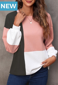 Light Pink Contrast Long Sleeve Sweatshirt