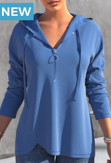 Dusty Blue Quarter Zip Drawstring Long Sleeve Hoodie