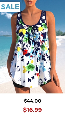 Bowknot Floral Print Multi Color Tankini Top
