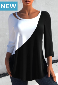 Contrast Black 3/4 Sleeve Round Neck T Shirt