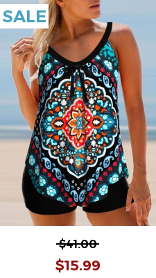 Tribal Print Multi Color Bowknot Tankini Top