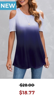 Navy Blue Ombre Cold Shoulder T Shirt