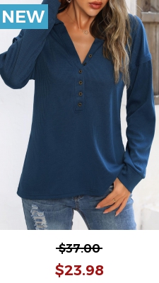 Navy V Neck Quarter Button Sweatshirt