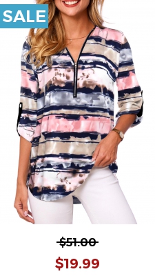 Long Sleeve V Neck Quarter Zip Blouse